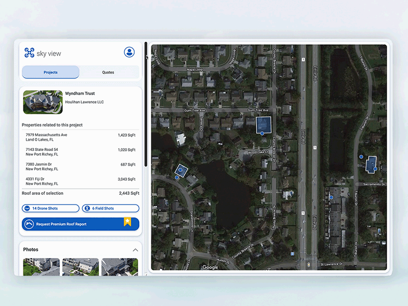 Roofing Project Manager app design desktop view gif manage map product design responsive scroll ui ux
