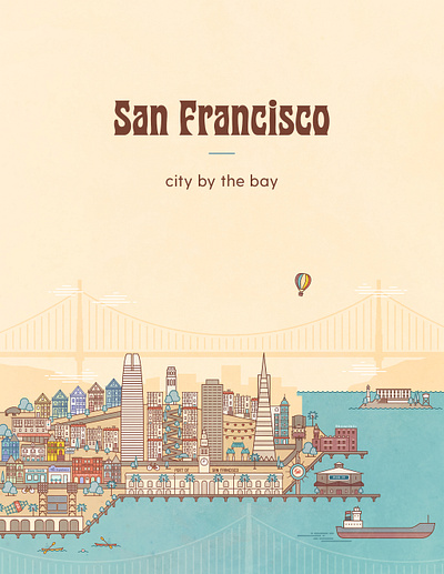 San Francisco, City by the Bay california city city by the bay cityscape golden gate bridge illustration illustrator line art print san francisco vector