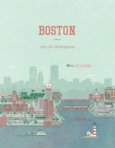 Boston, City of champions beantown boston brick champions city city of champions cityscape green illustration illustrator line art massachusetts print red vector