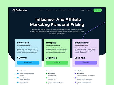 Refersion UI - Pricing affiliate business corporate design interface marketing pricing saas ui web