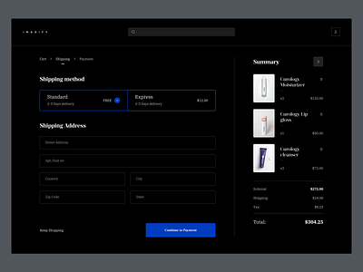 Desktop Checkout | Organic Beauty Product Store beauty app beauty ecommerce beauty product shop breadcrumb breadcrumbs cart cart ui checkout checkout desktop checkout ui delivery method ecommerce ecommerce app ecommerce shipping ecommerce ui express shipping shipping address shipping method shipping ui store ui