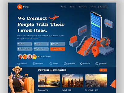 Air Ticket Company Landing Page air ticket best website design creative illustration landing page design logo minimal tourism tourist travel agency typography ui design ui ux design web design web development website design