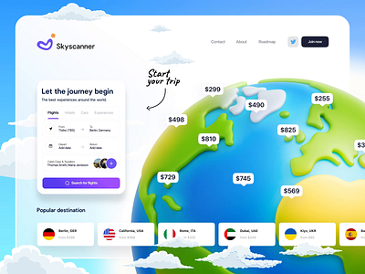 🌎 Skyscanner - Desktop Animation 3d animation branding earth flight graphic design intro logo motion graphics skyscanner ticket travel ui ux web