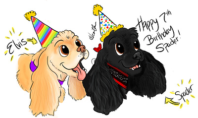 Cartooning Pets - Spader's Birthday caricature cartoon cartooning cocker spaniel digital art dogs illustration pets