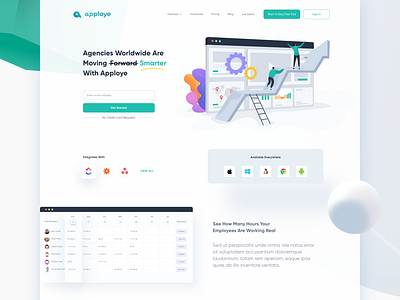 Agency Landing Page agency app branding design illustration interface landing page logo saas time tracker tracking ui ui design ux web web design website