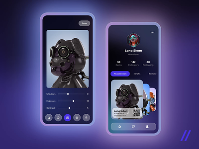 NFT Editor App ai android mobile animation app app interaction collections create crypto dark theme design interaction interface ios app mobile mobile app motion nft photo ui ux