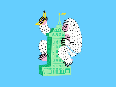 Baby King Kong 🍌🦍💨🥹 banana birthday design doodle empire state building funny gorilla illo illustration king kong lol sketch