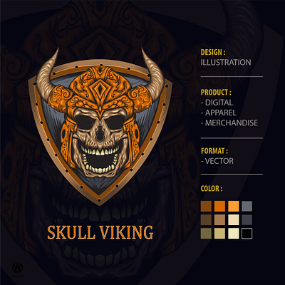 Skull Viking with shield background apparel design artwork caracter design clothing dark art design illustration logo mascot design skull tshirtdesign vector viking