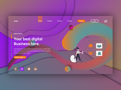 Digital business ui landing page with background. background design background ui business ui digital illustration illustration landing page shopping web ui ui ux ui landing page uidesign vector webdesign