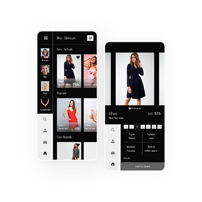 Ecommerce app UI app blackandwhite clothing design design designer dresses e commerce app e commerce design font interaction design ios app design ui ui design uiux user interface design