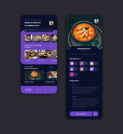 Recipe Dark version app figma flat recipe ui ux