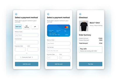 Credit Card Checkout Mobile app bank card cards ui checkout credit credit card checkout credit cards creditcard design net banking order payment payment app payment form payment method payments paypal ui upi ux