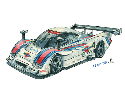 Lancia lc2 '85 [watercolor] autosport book illustrations concept art drawing editorial illustration graphic illustration lancia race car racecar sketch traditional art watercolor watercolor illustration