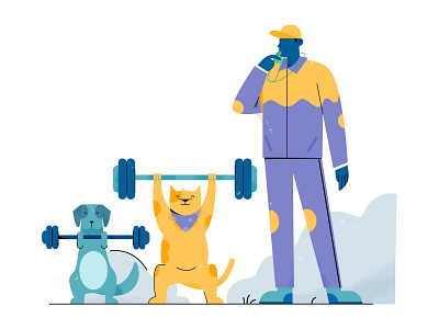 etailpet adobe illustrator animal cat character coach dog excercise fit fitness flat health healthy illustration man people pet training uran vector