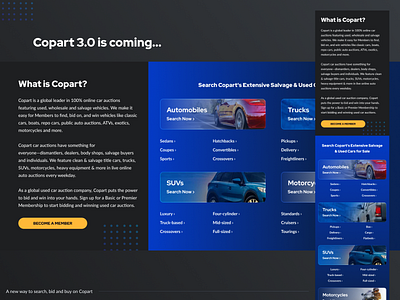 3.0 is coming... auction auto copart design homepage inventory mobile responsive ui ux website