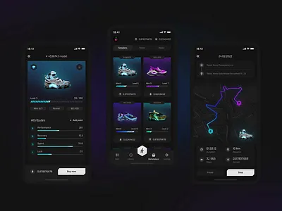 Metaverse Run App animation app crypto dark dark theme fit metaverse metaverse run mobile motion graphics neon neon app nft run running app sneakers ui ui design ux web design
