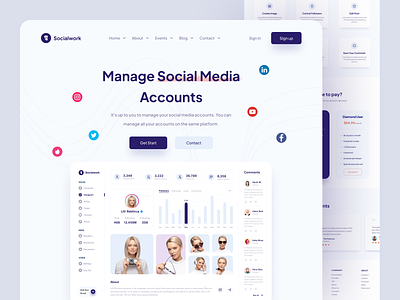 Social Media Landing Page clean dashboard design dashboard ui design facebook instagram landing landing page landingpage social social media twitch twitter ui ui design ux ux design web web design youtube