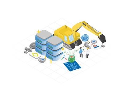 Servers 🚧 2d architecture article business card construction design engineer excavator game help icon illustration industry isometric machine server tech token vector