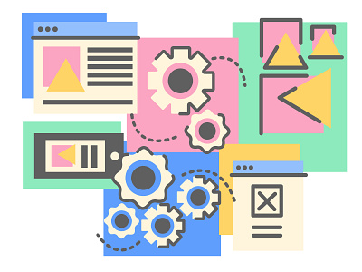 DesignOps as a Function Illustrations designops devops diagram flows gears linework mobile