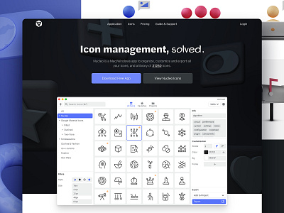 Nucleo 3 Homepage 3d app blender header hero homepage icons illustrations landing typography