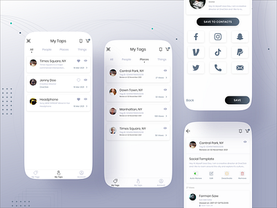 Social Community Application app applications branding buy tags community app list screen listing page minimal oneclickitconsultancy social social app social network tags taps ui ux