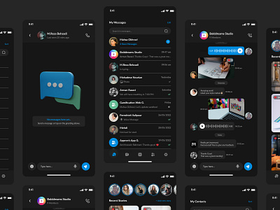 Messenger App - Dark Mode chat chat app dark mode app design message messenger messenger app minimal modern telegram ui ux