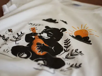 bear playing ukulele branding design illustration t shirt design