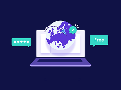 Free money abroad 🌎 2d blog post design fintech flat design free hanateh illustration laptop money transfer paysend simple vector world