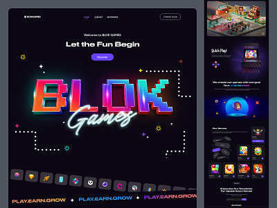 BLOK Games website arcade branding casino dark design figma game landing minimal nft poker ui ux web website