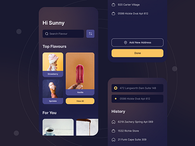 Ice Cream Flavors Dark address dark icecream ios mobile app mobile app design sunny thecruze ui uiux