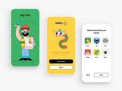 My Pet - mobile app design concept animals button cartoon character design colors form icons illustrations menu minimal mobile mobile app onboarding pet owners pets sign in sign up splash screen wizard
