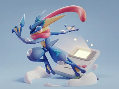 Greninja 2d 3d animation blender character color cute design illustration isometric lowpoly pokemon