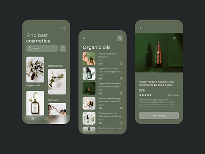 Organic cosmetics shop beauty clean cosmetics design mobile app online shop store typogaphy ui ux