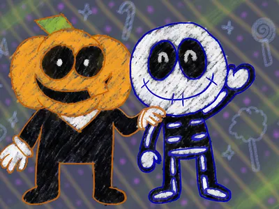 skid and pump cartoon cute digital art fan art fanart friends halloween halloweencore illustration pump skid spooky month