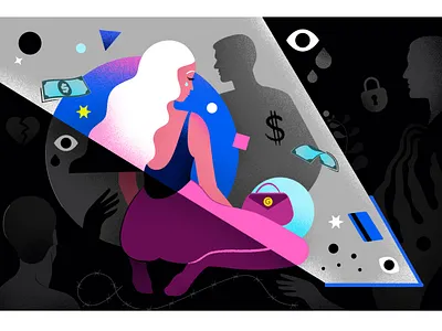 Fears of webcam Model abstract art brand character fears girl graphic illustration man money pink shapes vector