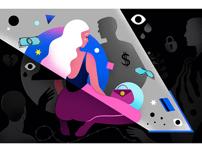 Fears of webcam Model abstract art brand character fears girl graphic illustration man money pink shapes vector