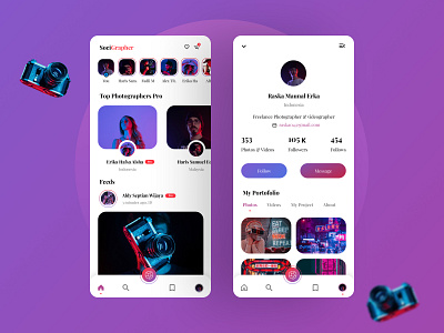 SociGrapher - Mobile App clean clean ui creative creative design dark mode dark ui photographer social social media social media design socialmedia trends 2021 videographer