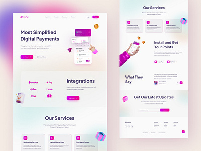 Financial App - Landing Page (Light Mode) 3d illustration clean design digital payment financial financial app glassmorphism gradients landing page light app light mode light theme light ui minimalist money app payment payment app purple texture user interface web design