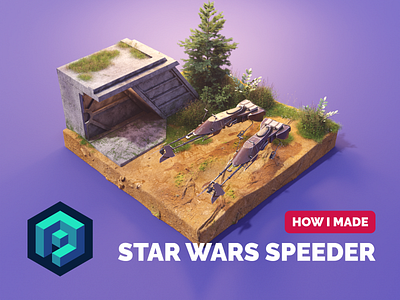 Star Wars Speeder Tutorial 3d blender diorama illustration isometric lowpoly lowpolyart render star wars star wars art substance painter tutorial