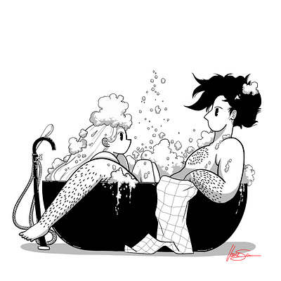 Bubble bath artwork artworks bath blackandwhite books cartoon illustration characterdesign couple creative illustration love original art romantic