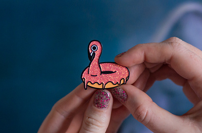 Flamingo Float Donut - Enamel Pin enamel pin illustration product