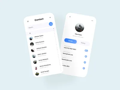Contact Book App app clean contact book design flatdesign message minimalist mobile app mobile design mobile ui phone book ui ux
