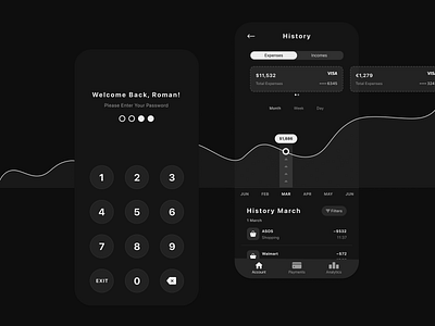 Financial App black white dark app dark ui financial app white ui