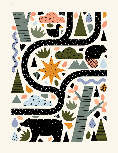 Terrazzo Terrain Illustration flat forest geometric hike hiking illustration nature outdoor outdoors pattern shapes texture trail vector wild wilderness