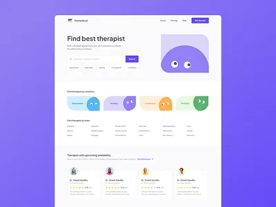 Homedical - Mental health platform blue clinician doctor health healthcare illustration landing landing page med mentalcare purple site therapist website