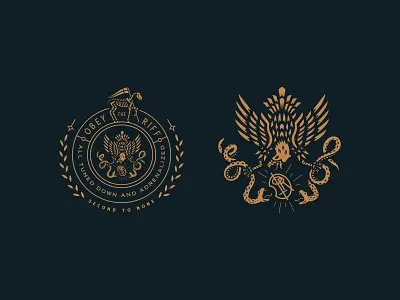 Obey the Riff badge brand identity branding eagle snakes emblem growcase in flames logo logo design logo designer logomark logotype monogram niclas engelin obey the riff
