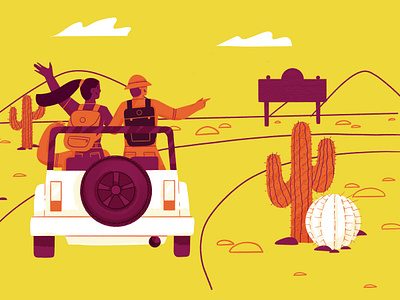 Desert Jeep Adventure adventure brand illustration cactus car character design desert illustration digital illustration fourplus illustration nature procreate