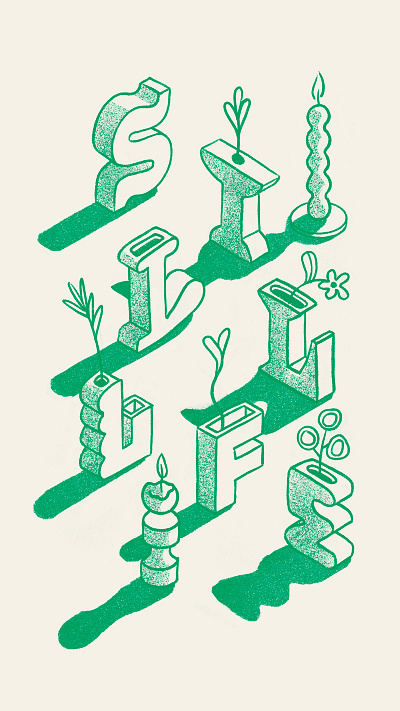 Still Life decor design drawing fantasy green illustration isometric lettering plants procreate riso risograph stilllife vase