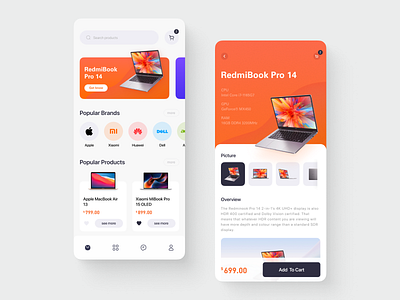 Notebook Store app brand clean ui design macbook notebook online online shop online store orange shopping store ui ux