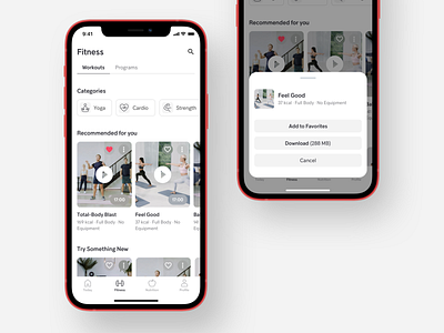 Fitness App Concept cardio favorite fitness flat ios like mobile modal search slider workout yoga